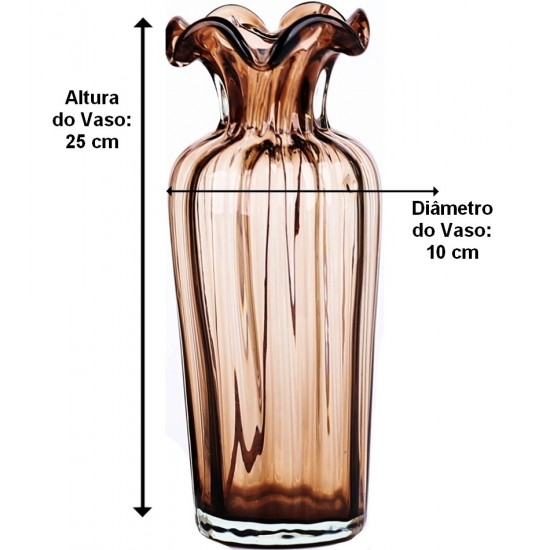 Vaso 25cm Altura Por 10cm De Diâmetro Em Vidro Marrom